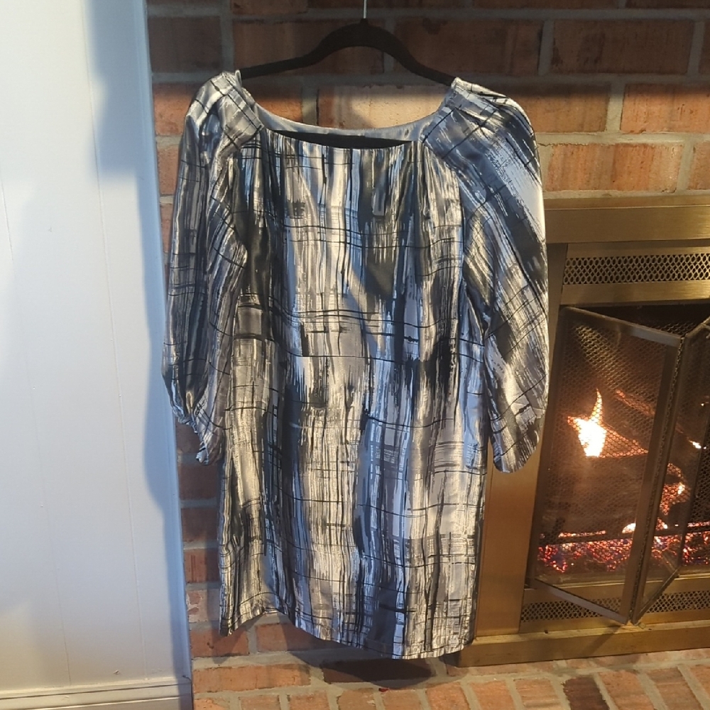 Allen B. by Allen Schwartz Silver and Black Patterned Dress